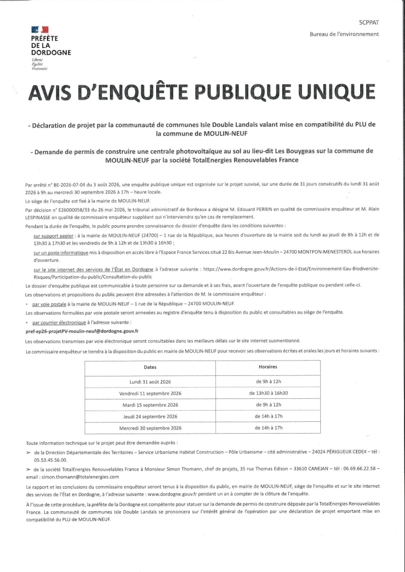 Lire la suite à propos de l’article Avis d&rsquo;enquête publique unique