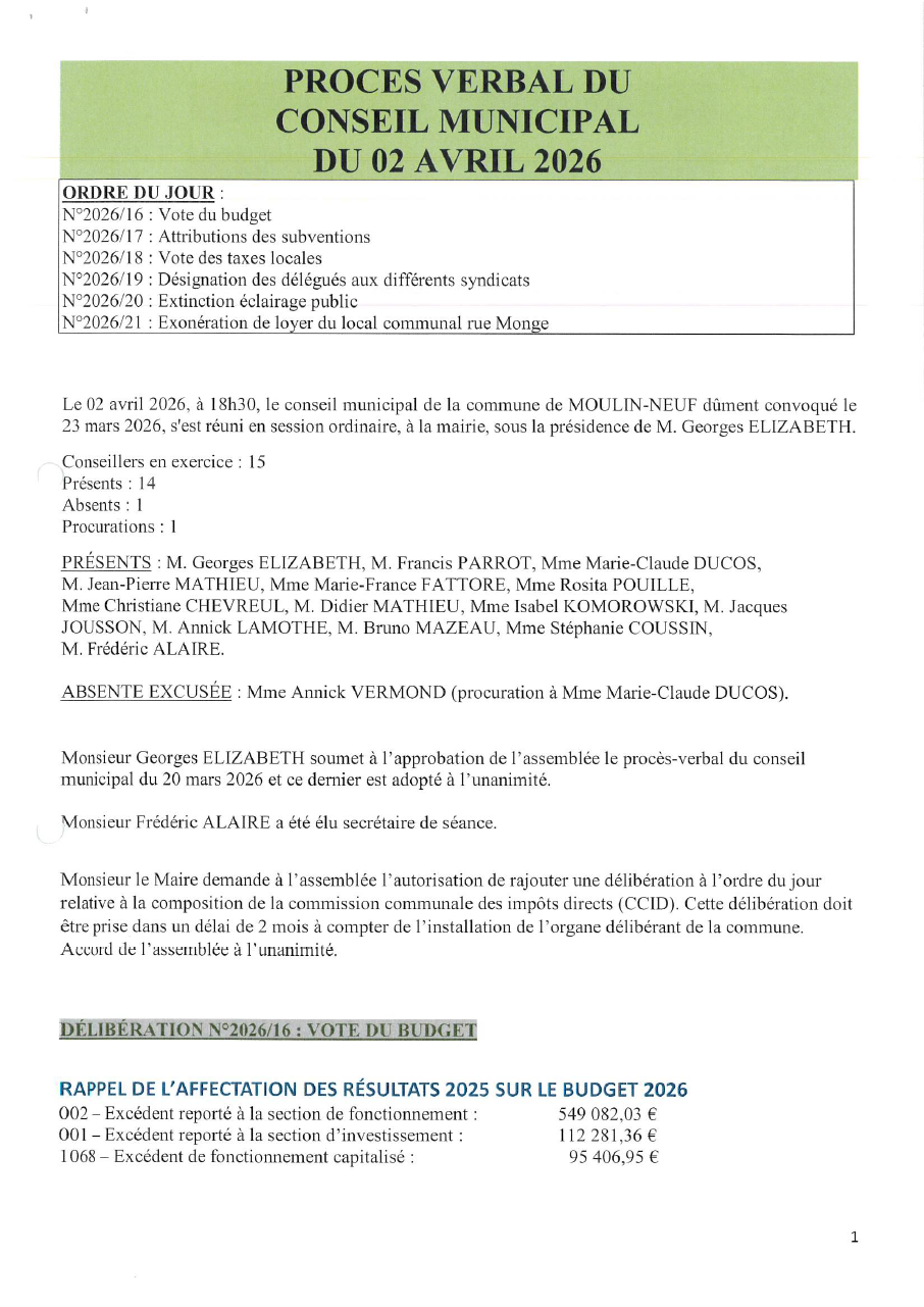 Lire la suite à propos de l’article PV Conseil du 02-04-2026