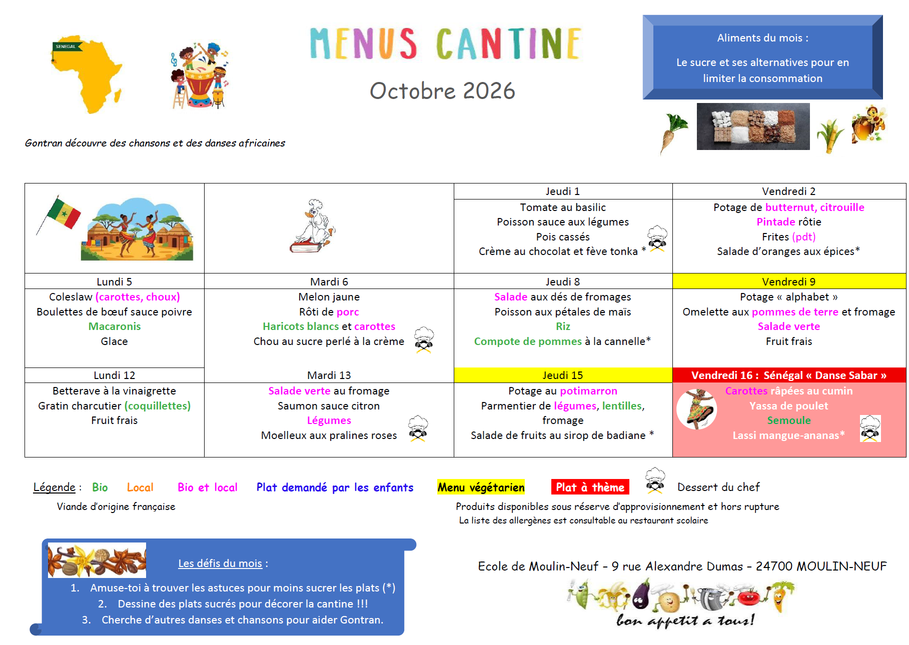 Lire la suite à propos de l’article Menu Octobre 2026