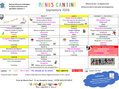 Menu scolaire septembre